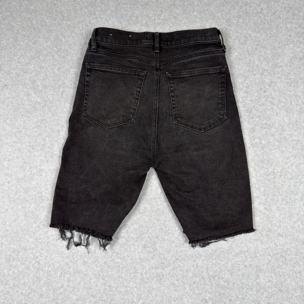 Loft Womens 26 Black High Rise Raw Hem Denim Bermuda Shorts Cut Off Grunge - Picture 8 of 9